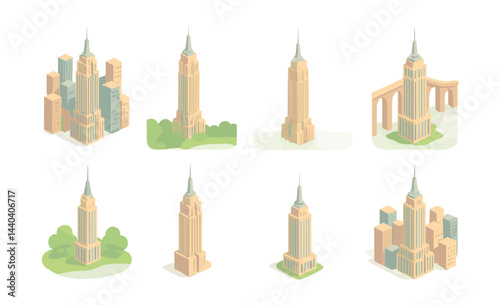 New york city landmarks icons set – skyscrapers, buildings, architecture, manhattan, urban, skyline