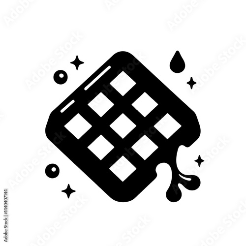 Minimalist black silhouette of a waffle with syrup drizzle as a breakfast icon