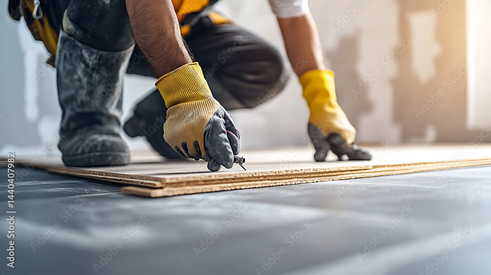 Construction Worker Installing Flooring Construction Worker Installing Flooring
