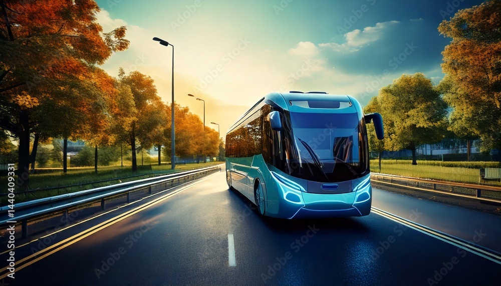 Obraz premium Autonomous electric bus dedicated lane 