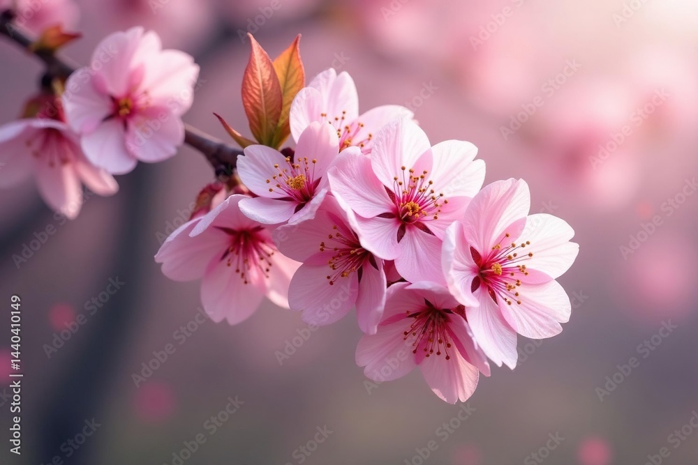 Fototapeta premium Delicate pink sakura blossoms, full bloom, soft petals , delicate, background