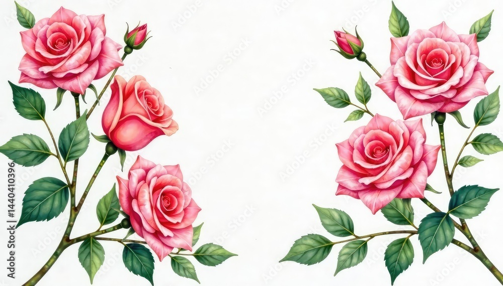 Obraz premium Delicate watercolor roses, intertwined leaves, soft pastel hues, delicate, bloom