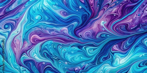 Vibrant blue and purple marbled abstract art background with swirling patterns of turquoise, indigo and violet colors , colors