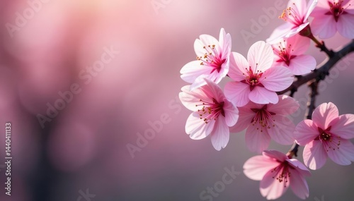 Delicate pink sakura blossoms, intricate branch pattern, beautiful, branch