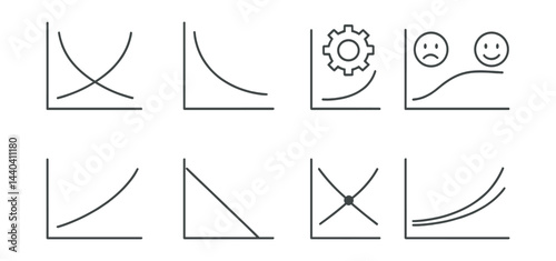 Economics chart icons set – supply, demand, growth, trends, projection, analysis