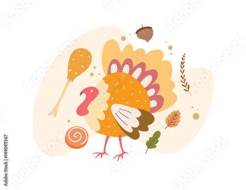 Thanksgiving Turkey with Autumn Leaves