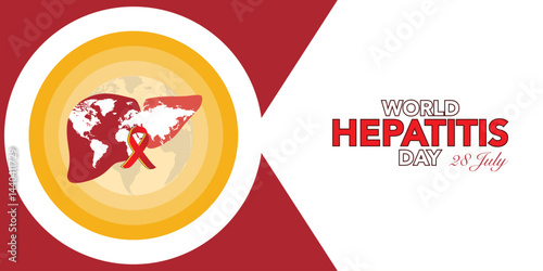 World hepatitis day poster, paper cut 3d red liver icon. Vector illustration. Hepatic desease, cancer and cirrhosis abstract concept graphic.