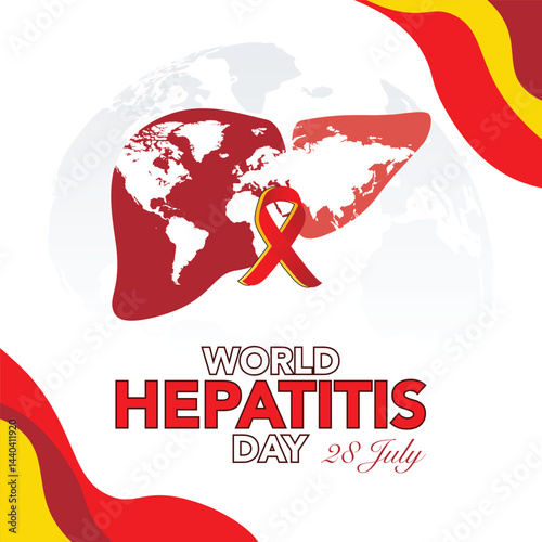 World hepatitis day poster, paper cut 3d red liver icon. Vector illustration. Hepatic desease, cancer and cirrhosis abstract concept graphic.