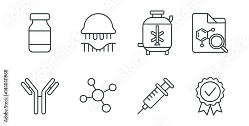 Biotechnology and laboratory icons set – vaccine, dna, microscope, antibody, molecule