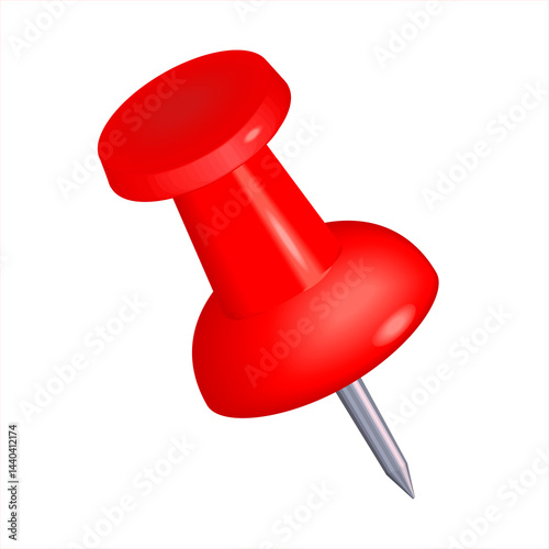 The red colorful thumbtack. Red pushpin  isolated on transparent background. Office stationery. Pins tacks. Realistic pushpins. Glossy plastic pin tacks. Vector 3d illustration.