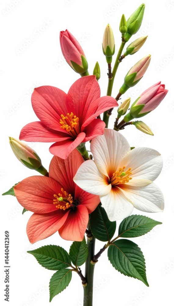 Obraz premium Colorful arrangement of isolated flowers on white background, arrangement, flower