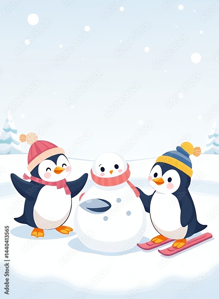 Cute Penguins in Winter Scene Cute Penguins in Winter Scene
