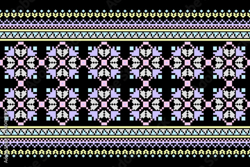 Cross stitch pattern concept showcasing traditional ethnic geometric pattern, Design for textile, background,carpet,wallpaper,clothing,wrapping,Batik,fabric,Vector illustration	
