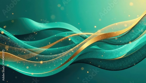 Abstract wavy lines, flowing design in teal and gold , wallpaper, home decor