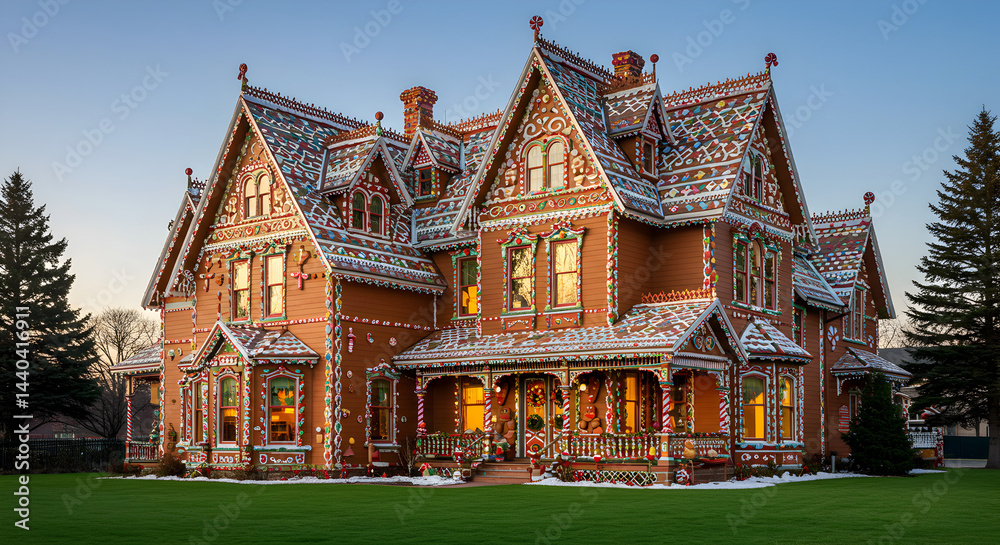 Fototapeta premium Enchanting Gingerbread Victorian House Festive Holiday Architecture