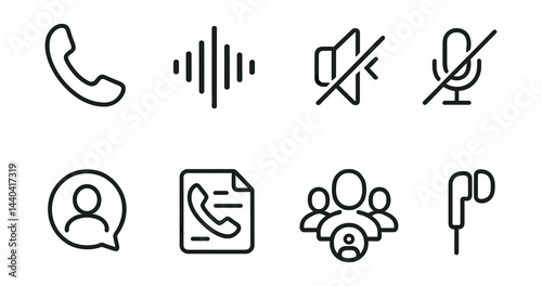 Communication icons set – phone, voice, mute, microphone, chat, contact, group, earphone