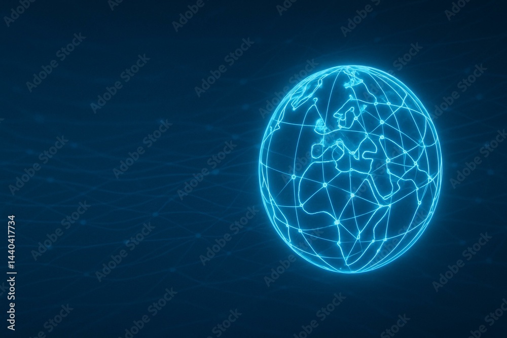 Futuristic Digital Glowing Globe with Network Connections on Blue Background