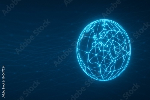 Obraz na płótnie Futuristic Digital Glowing Globe with Network Connections on Blue Background w salonie