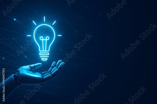 Obraz na płótnie Futuristic Robotic Hand Holding a Glowing Idea Light Bulb Symbolizing Technology Innovation w salonie