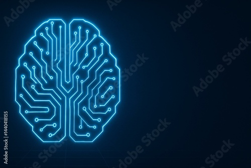 Obraz na płótnie Neon Digital Brain Circuitry Illustration on Dark Background w salonie