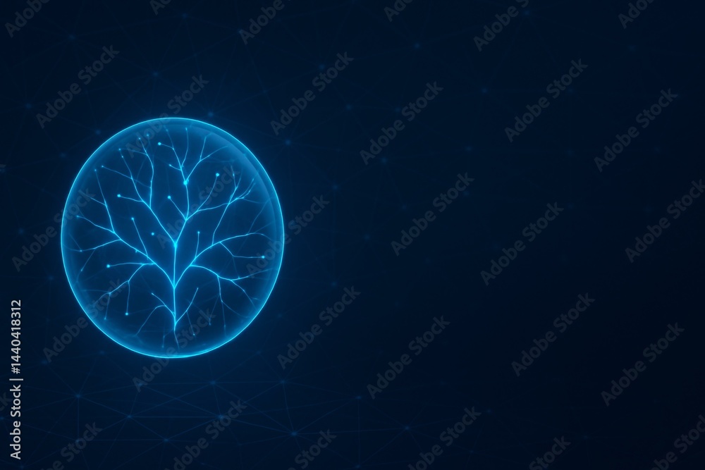 Futuristic Technology Concept with Digital Neural Network and Blue Connections