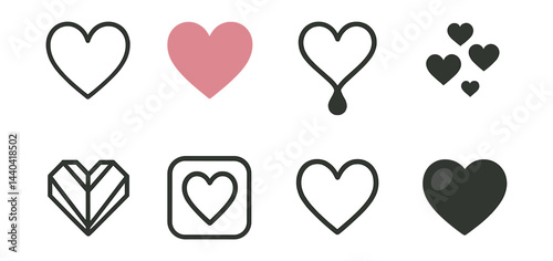 Heart icon set – love, romance, passion, affection, symbol, emotion, valentine's day, card, design, decoration