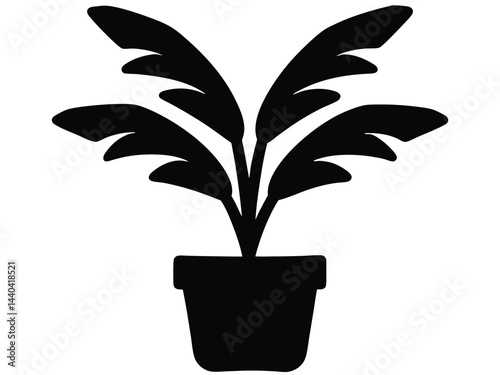 Potted banana tree silhouette vector, Potted plant with banana tree silhouette potted vector art.