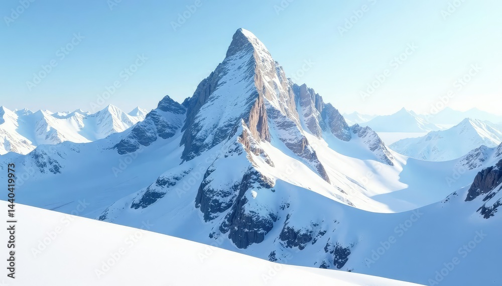 Obraz premium Snow-covered mountain peak, pure white landscape, tone, winter, serene