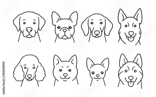 Dog breed icons set – labrador, bulldog, beagle, german shepherd, poodle, chihuahua