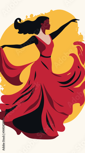 Flamenco Dancer in Flowing Red Dress Minimalist Vector for Dance Studio Promotion