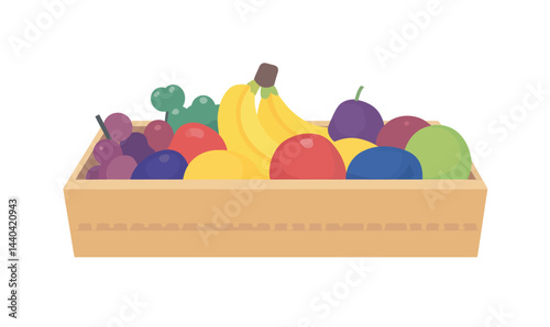 Colorful Flat Vector of Fruit and Nuts in a Market Box Perfect for Healthy Eating Designs