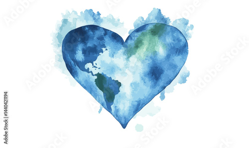 Heart Shaped Earth Watercolor Illustration Highlighting Environmental Awareness