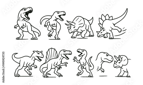 Dinosaur icon set – t-rex, triceratops, stegosaurus, velociraptor, spinosaurus