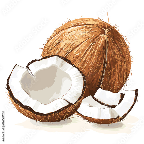 Cracked coconut vector illustration isolated on a white background