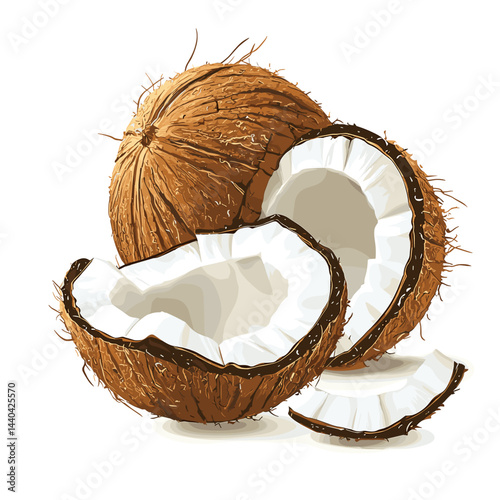 Cracked coconut vector illustration isolated on a white background