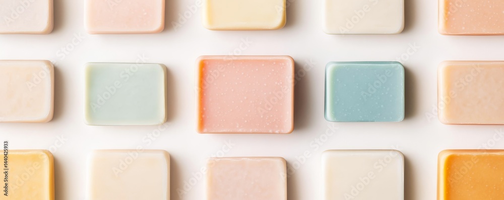 Fototapeta premium Colorful Soap Bars Array on White, Hygiene , Skincare