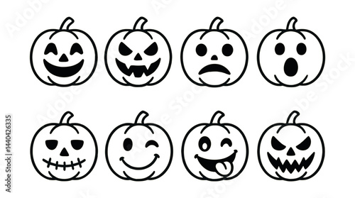 Halloween pumpkin faces icons set – happy, scary, sad, spooky, wink, tongue, scream