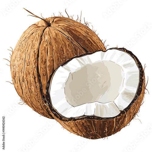 Cracked coconut vector illustration isolated on a white background