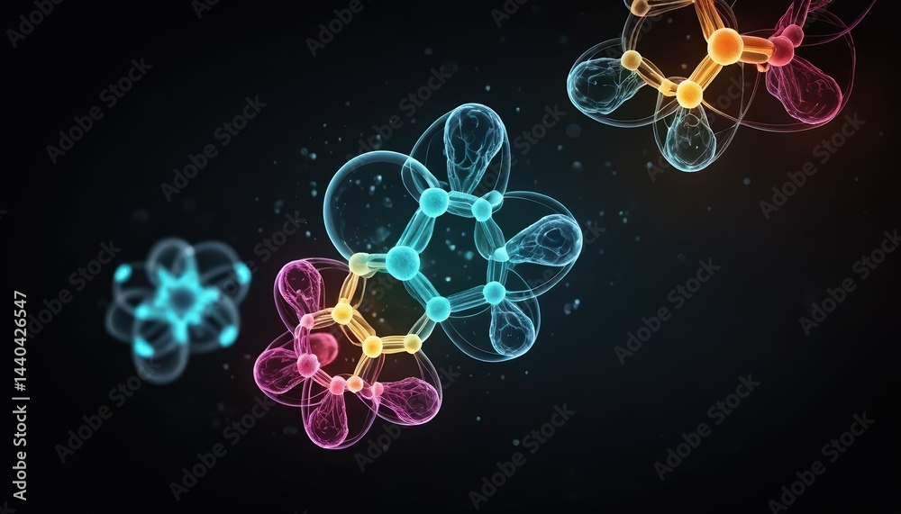 Obraz premium Vibrant Molecular Structures Colorful Atoms and Bonds in 3D Space