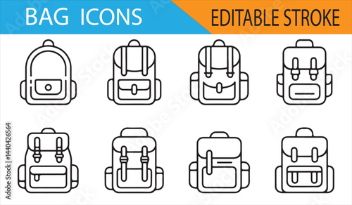 Backpack and Bag Icons Collection for Educational, Travel, and Lifestyle Themes