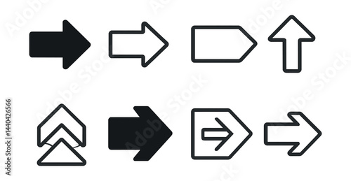 Directional arrow icons set – solid, outline, upward, forward, navigational, bold, simple, clear design