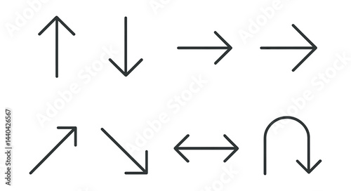 Directional arrow icons set – up, down, left, right, diagonal, u-turn