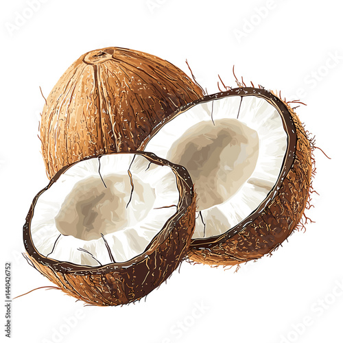 Cracked coconut vector illustration isolated on a white background