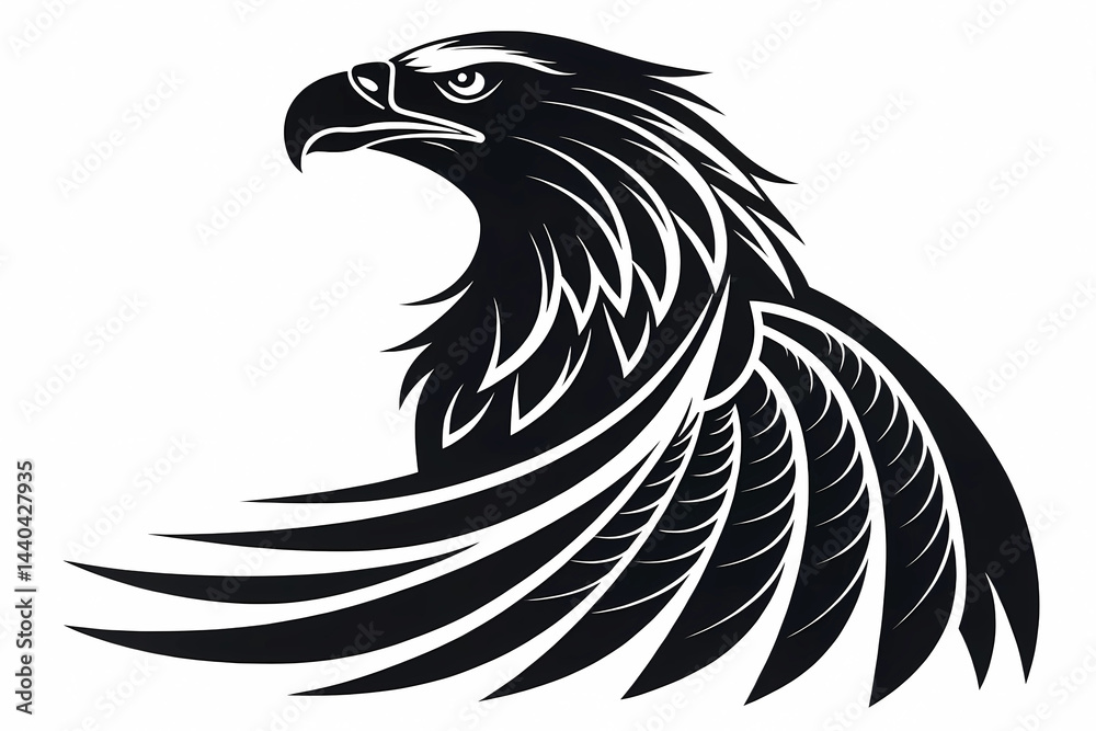 Fototapeta premium Majestic Eagle Head with Spread Wings A Powerful Black and White Illustration