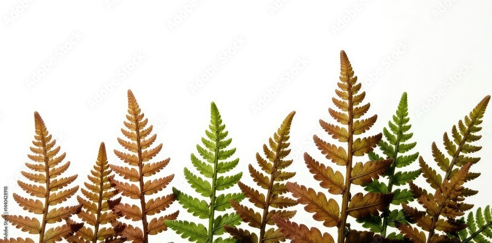 Naklejka premium clusters of ferns brown delicate isolated white, , nature photography, fern fronds