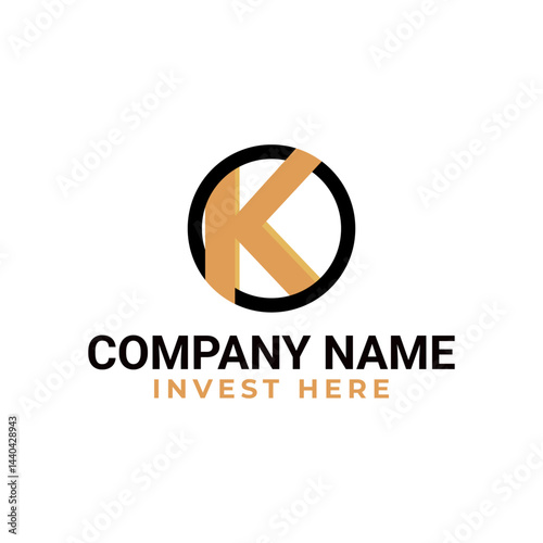 A minimalist and stylish business logo featuring a letter "K" incorporated within a circular design, accompanied by the company name and tagline "Invest Here".