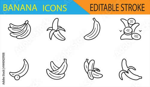 Banana Fruit Icon Collection for Vegan, Vegetarian, and Diet Illustrations
