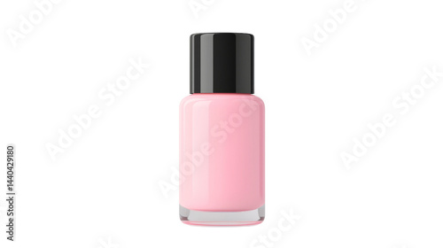 Glossy Pink Nail Polish Bottle with Black Cap on Transparent Background
