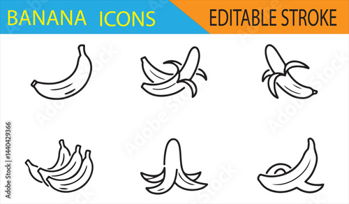 Editable Banana Bunch and Single Banana Icons for Food and Snack Branding