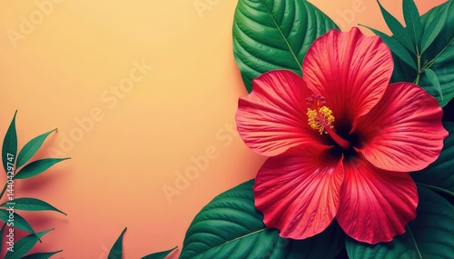 Bold tropical hibiscus & monstera, vibrant color block, bold, modern, flowers